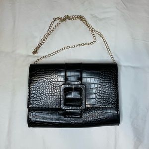 Fashion Nova Black Faux Leather Crocodile Print Clutch